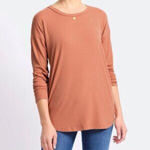 Long Sleeve Pointelle Rib Knit Top | S